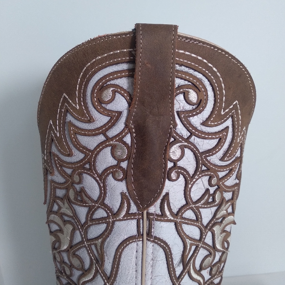 Ferrini Womens Ivy Snip Toe Mid Calf Brown/ Off White Western Boots- Size 9 - Picture 10 of 11